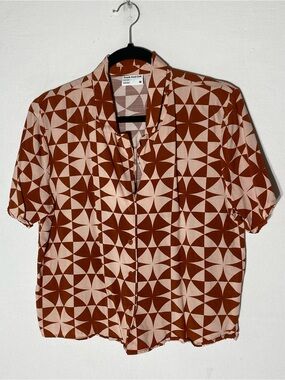 Frank And Oak Rust Geometric EcoVero Viscose Camp Collar Shirt M